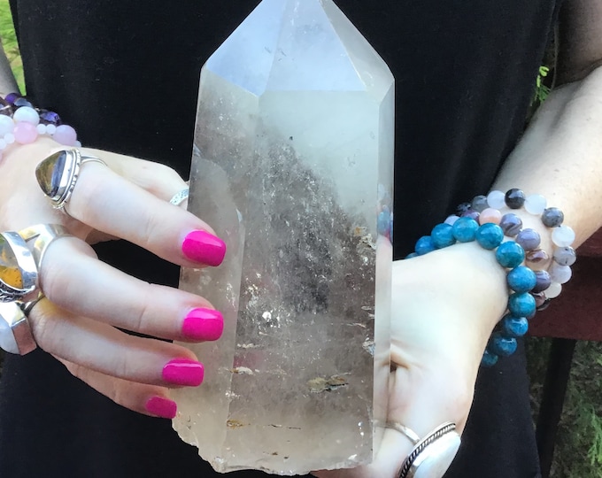 Clear Quartz Crystal Generator ~ Large 2 Lb. 10 oz. Tower ~ 6" Tall ~ Stunning Gem Cut Pillar ~ Sparkling Rainbow Inclusions ~ Fast Shipping