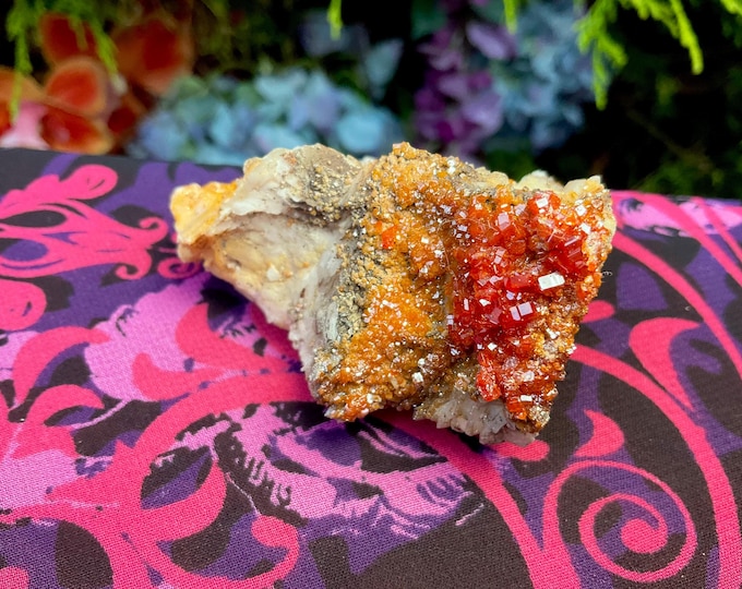 Vanadinite on Barite Cluster ~ 4 oz. ~ 2 1/2" Long ~ Sparkling Red Crystals ~ Gorgeous Display Crystal ~ Fast & Free Shipping, U.S.A. ~
