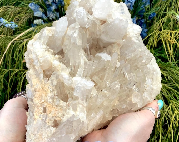 Large Clear Quartz Crystal Cluster ~ 8 lb. 13 oz. ~ 9" Long ~ Sparkling Points ~ Metaphysical Home Decor ~ Reiki, Altar Display, Centerpiece