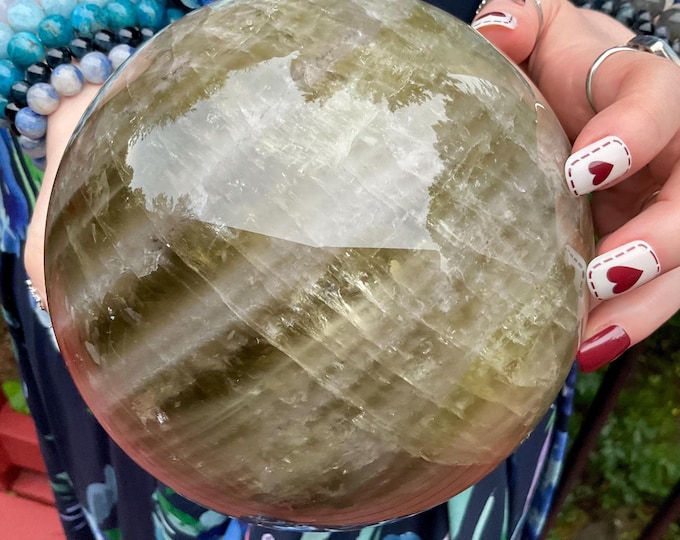 Citrine Crystal Ball ~ Large 9 Lb. 11 oz ~ 5" Wide ~ Natural Golden Yellow Color ~ Metaphysical Home Decor ~ Solar Plexus Chakra Reiki Altar