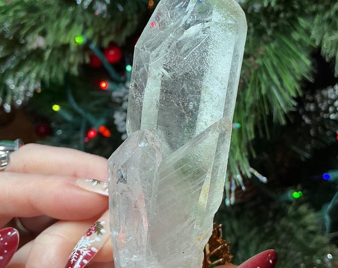 Clear Quartz Crystal Cluster ~ Natural Gem Cut Chisel Point ~ 3" Long ~ Big 3 oz. ~ Green Chlorite Inclusions, Silver phantoms