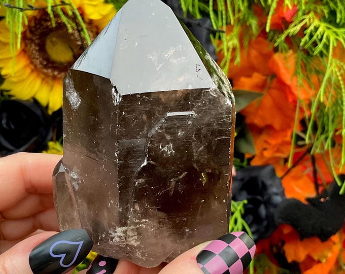 CLEARANCE ~ Smokey Quartz Crystal Generator ~ Large 13 oz. ~ 3 1/2" Tall ~ Sparkling Dark Black Color ~ Fast & Free Shipping