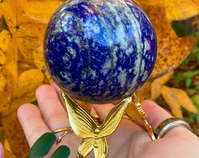 Lapis Lazuli Crystal Ball ~ 14 oz. ~ 2 1/2" Wide Blue Polished Sphere ~ Free Display Stand ~ Reiki Altar Meditation Display ~ Fast Shipping