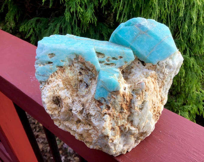 Ethiopian Amazonite Gemstone Crystal Cluster ~ Large 3 Lb. 6 oz. ~ 5 1/2" Tall ~ Beautiful Natural Mineral Specimen ~ Fast & Free Shipping