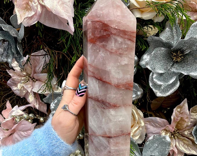 CLEARANCE! ~ Red Phantom Quartz Crystal Generator ~ 5 Lb. 15 oz. ~ 10" Tall Tower ~ Red and White Colors ~ Stunning Inclusions ~
