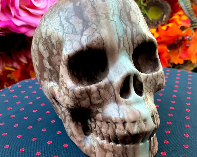 Jasper Skull Large 3 Lb. Crystal ~ 5" Long ~ High Quality Expertly Hand Carved Hand Carved Sculpture ~ Gray Brown, Beige and White Colors