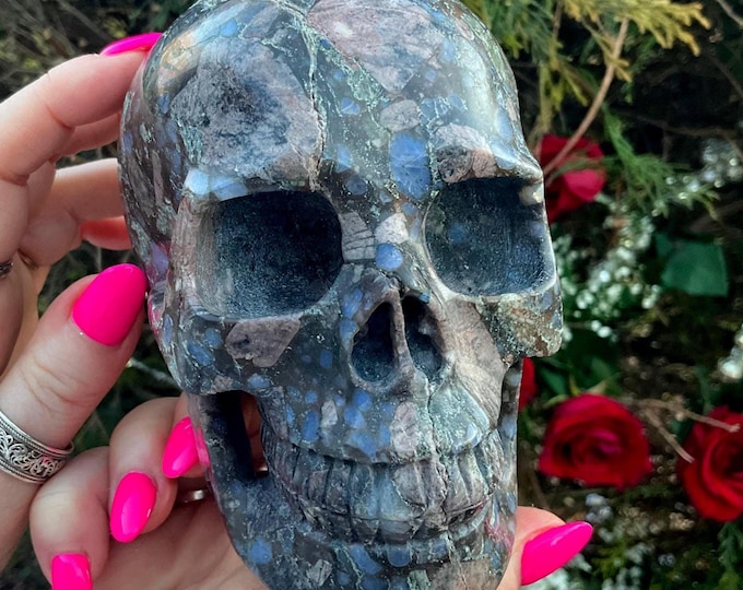 Blue Opal Que Sera Crystal Skull ~ Large 2 Lb. 12 oz ~ 5" Long ~ One-of-a-Kind Blue Gray Color ~ Hand Carved Sculpture