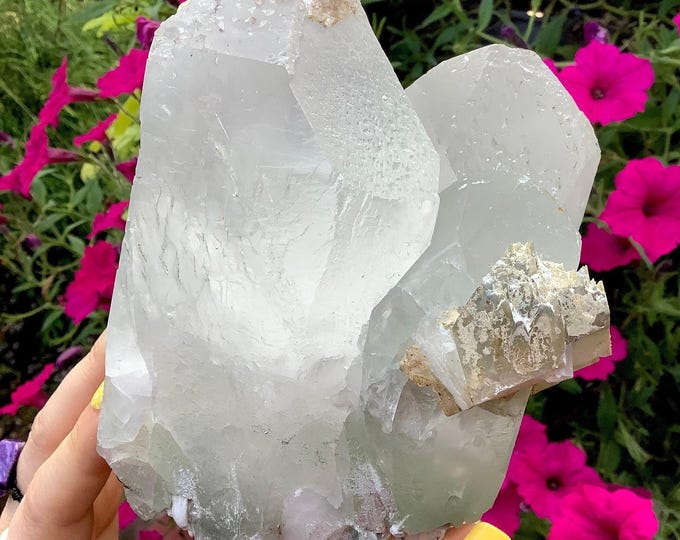 Dream Quartz Crystal Cluster ~ Large 3 Lb. 14 oz. ~ 6" Long ~ Amphibole & Epidote ~ Sparkling Green Phantom Inclusions ~