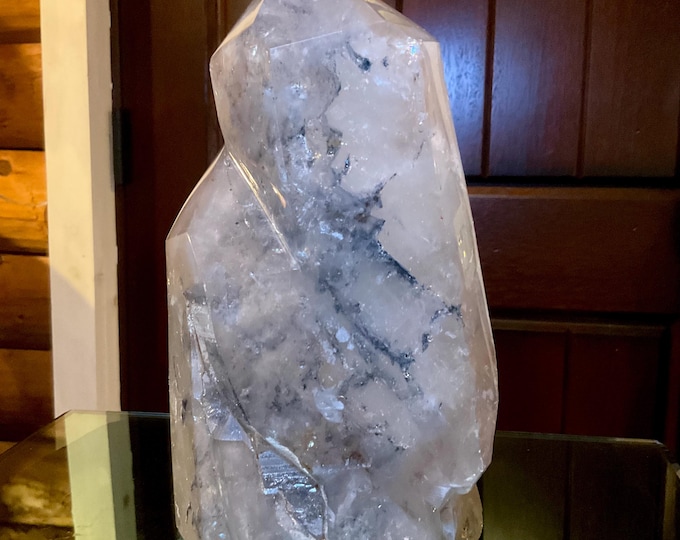 CLEARANCE! ~ Clear Quartz & Black Tourmaline Crystal Generator ~ Large 6 lb. ~ 8 1/2" Tall ~ Double Point Tower ~ Home Decor, Altar,