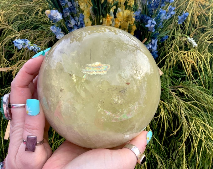 Citrine Crystal Ball ~ Large 7 Lb. 5 oz. ~ 5" Wide ~ Sparkling Rainbow Inclusions ~ Altar, Meditation, Home Decor ~ Fast & Free Shipping