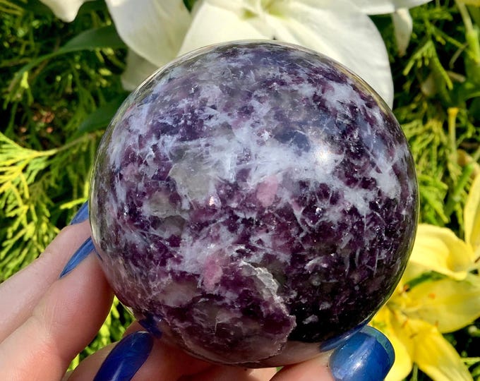 Lepidolite Crystal Ball ~ 1 Lb. ~ 3" Wide ~ Sparkling Purple, Pink & White ~ Crown Chakra Reiki Healing Altar Display ~ Metaphysical Decor ~