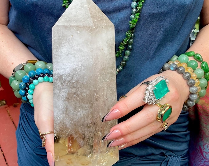 Clear Quartz Crystal Generator ~ Large 3 lb. 10 oz. ~ 8" Tall Tower ~ Sparkling Inclusions ~ White Clouds ~ Fast & Free Shipping + Gift Wrap