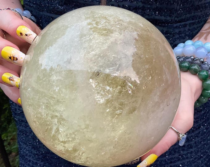 Citrine Crystal Ball ~ Large 8 lb. 8 oz. ~ 5" Wide ~ Sparkly Golden Yellow Color ~ Solar Plexus Reiki Altar Display ~ Fast & Free Shipping ~