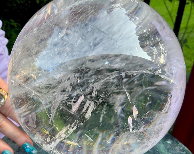 Ultra Clear Quartz Crystal Ball ~ Large 8 Lb. 9 oz ~ 5 1/2" Wide ~ Museum Quality Display ~ Sparkling Rainbows ~ Fast Shipping from U.S.A ~