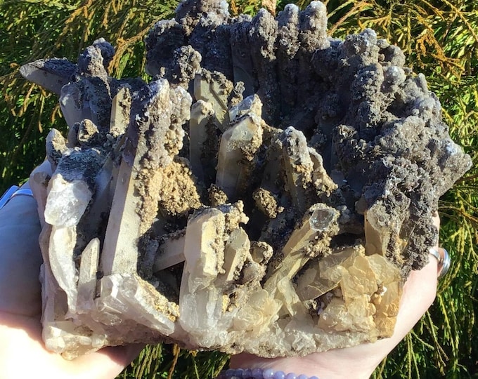 Quartz Crystal Mica / Pyrite Encrusted Large 4 Lb. 15 oz. ~ Cluster - 7" Long - Rare Ancient Mineral Meditation Stone - Fast & Free Shipping