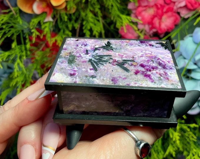 Charoite Jewelry Box with Hinged Lid~ 2 1/2" Long ~ Handmade from Siberia ~ Vintage Display Box ~ Swirling Violet Colors ~ Fast Shipping ~