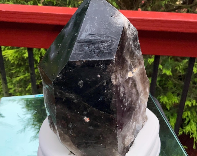 Black Morion Quartz Display Crystal 5 Lb. 6 oz.  Single-Terminated Point Cluster ~ 6" Tall ~Natural Black Color ~ Custom Hand Carved Stand