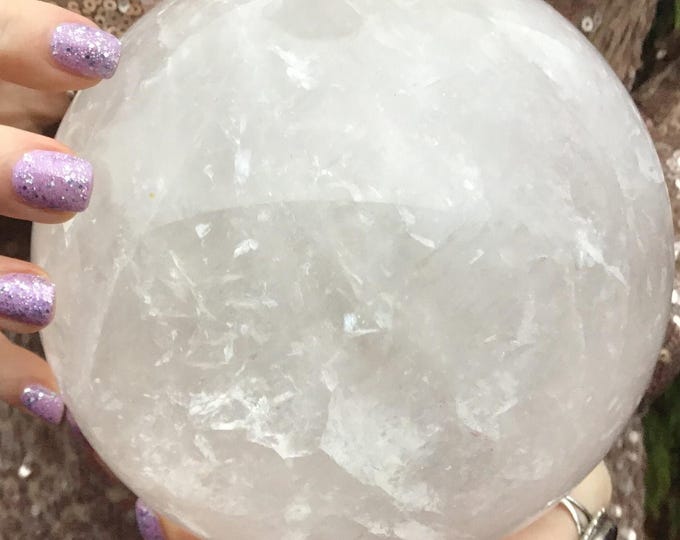 Clear Quartz Crystal Ball ~ Large 9 lb. 11 oz. Polished Sphere ~ 6" Wide ~ Rainbow Inclusions ~ Reiki Altar Feng Shui Display ~