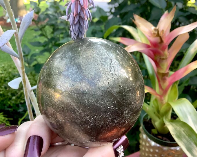 Pyrite Crystal Ball ~ Large 2 Lb. 6 oz. Golden Sphere ~ 3“Wide ~ Natural Home Decor ~ Fast & Free Shipping from USA ~ Tariff Free