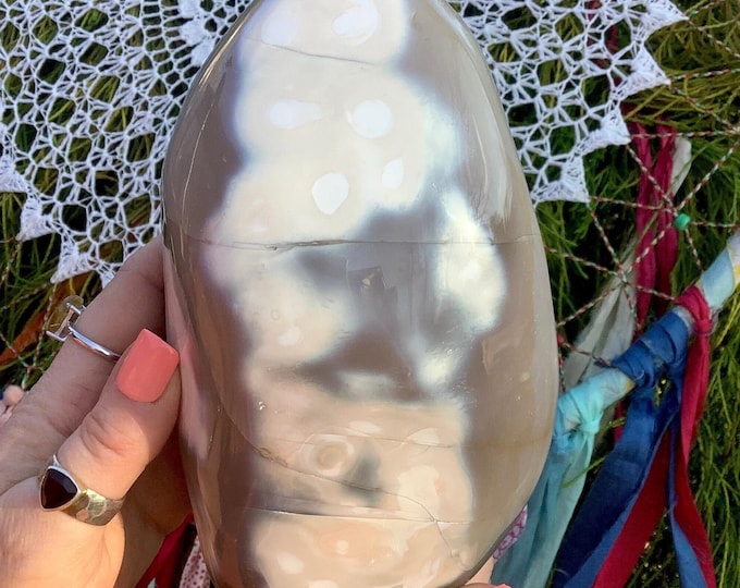 Orca Agate Freeform Crystal Stone ~ 6" Long Free Standing ~ Large 3 Lb. 13 oz. ~ Stunning Blue, Golden & White Colors ~ Reiki Altar Display