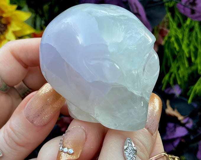 Clear Fluorite Alien Crystal Mini Skull ~ 6 oz. ~ 2" Long ~ Colorful Purple & Green Gemstone ~ Hand-Carved Sculpture ~ Fast Free Shipping