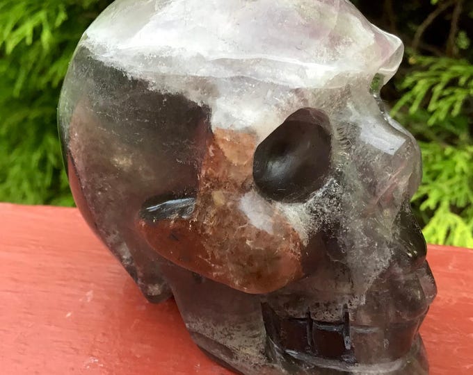 CLEARANCE ~ Purple Fluorite Crystal Skull ~ Large 14 oz. ~ 2 1/2" Tall ~ Expertly Hand Carved ~ Translucent Rainbow Sculpture ~