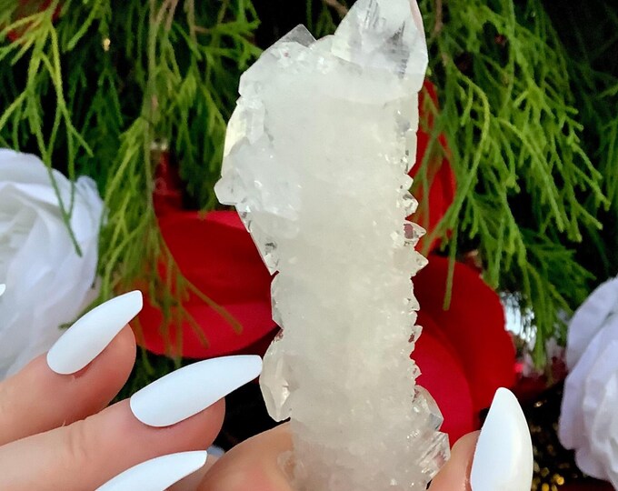 Sparkly Clear Apophyllite Crystal Cluster ~ 1.8 oz. ~ 3" Long ~ High Luster ~ Handheld Meditation Size Reiki Display ~ Fast & Free Shipping