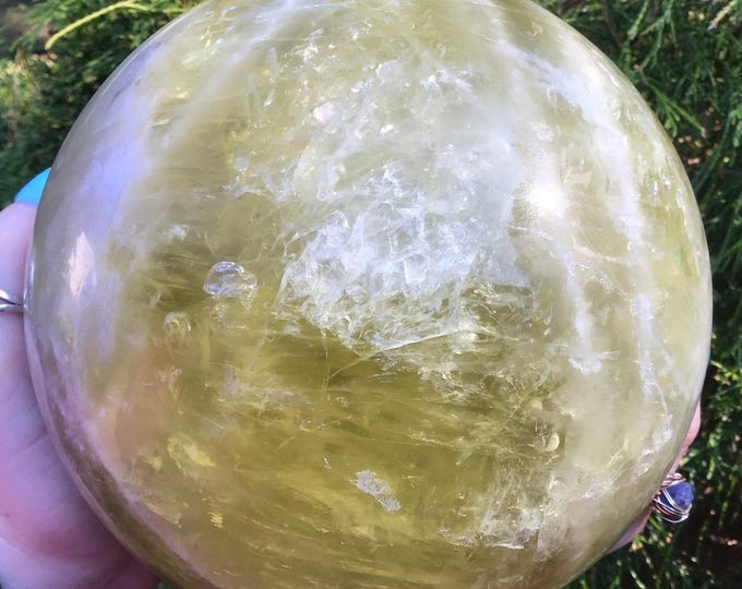 Citrine Crystal Ball ~ Large 11 lb. 5 oz. ~ 6" Wide ~ Natural Golden Color ~ White Banded Quartz Sphere ~ Sparkling Rainbow Inclusions ~