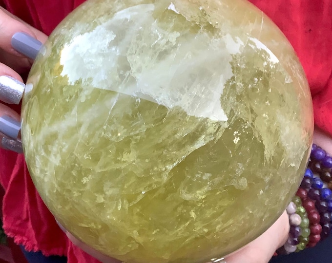 Citrine Crystal Ball ~ Large 11 lb. 10 oz. ~ 6" Wide ~ Natural Golden Yellow Color ~ Solar Plexus Chakra Reiki Healing Altar Display, Decor