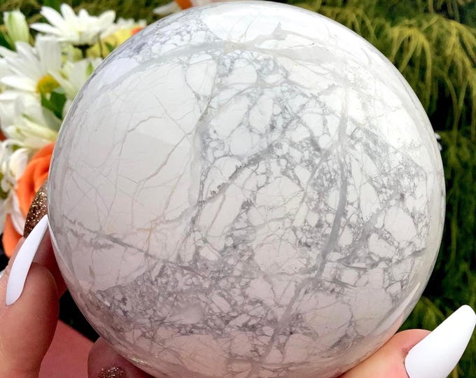 White Howlite Crystal Ball ~ Large 3 Lb. ~ 4" Wide ~ Metaphysical Home Decor ~ Soothing Reiki Altar Display Sphere ~ Fast & Free Shipping