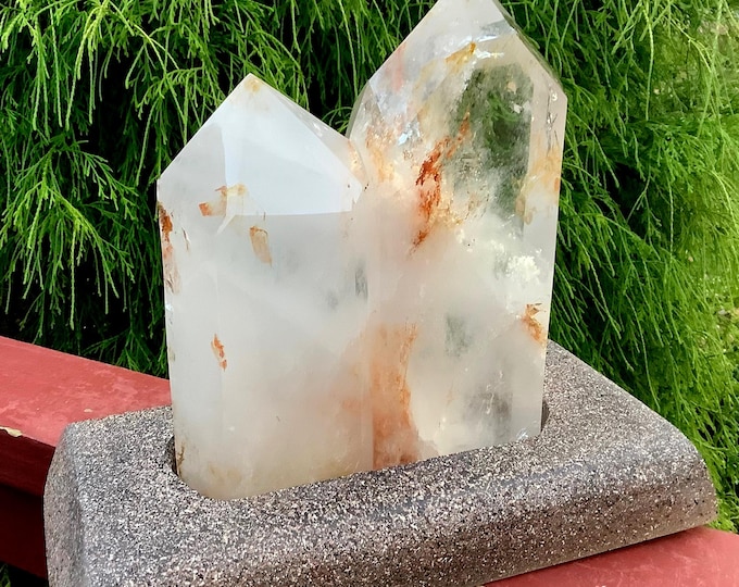 Clear Quartz Crystal Tantric Twin Flame Large 9 lb.  Double Generator ~ 9" Tall Tower ~ Golden Healer Inclusions ~ Polished Clear Points