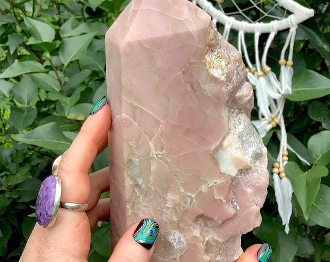 Pink Opal Crystal Generator/Cluster ~ Large 4 lb. ~ 8" Tall ~ Pastel Pink & White Colors ~ Natural Meditation Stone