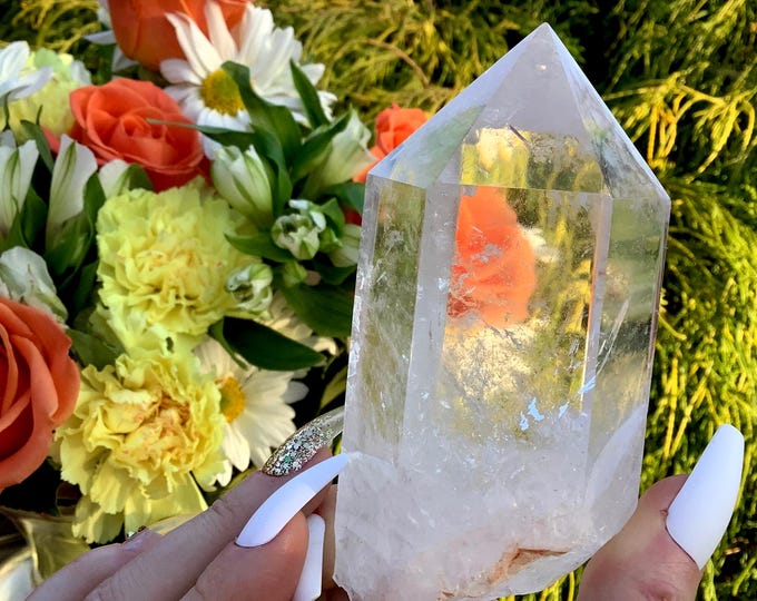High Altitude Himalayan Clear Quartz Crystal Point ~ Large 11 oz. ~ 4" Long ~ Museum Quality ~ Colorful Water Clear Sparkling Inclusions