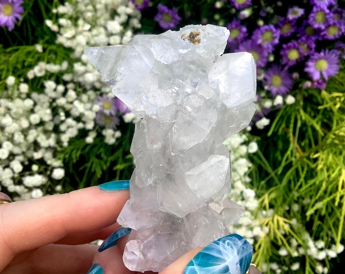 Ultra Clear Apophyllite Crystal Cluster ~ 3.2 oz ~ 3" Long ~ Handheld Meditation Size ~ Sparkling Altar, Reiki Display ~ Fast, Free Shipping