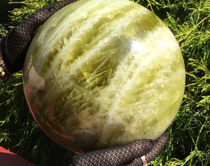 Huge 39 Lb. Citrine Crystal Ball ~ 9" Wide ~ Golden Banded Quartz Rings ~ Sparkling Rainbows and Silver Inclusions ~ Fast & Free Shipping ~
