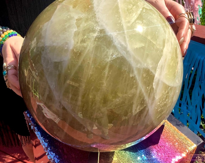 Citrine Crystal Ball w/ Display Stand ~ MASSIVE 76 lb. ~ 14" Wide ~ Huge Polished Quartz Sphere, Gorgeous Beautiful Display ~ Museum Quality