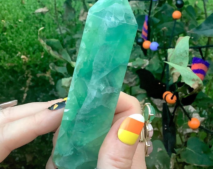 CLEARANCE ~ Green Fluorite Double Terminated Crystal Wand ~ 7.8 oz. ~ 5" Long ~ Sparkling Inclusions