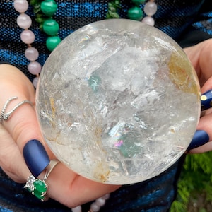Clear Quartz Crystal Ball ~ Large 1 Lb. 13 oz. Sphere ~ 3&quot; Wide ~ Metaphysical Home Decor ~ Rainbow Inclusions ~ Fast & Free Shipping