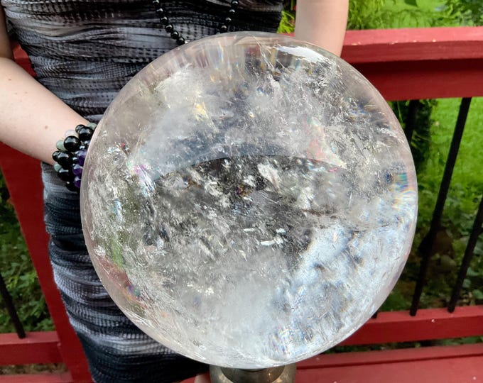 Ultra Clear Quartz Crystal Ball ~ Large 16 Lb. 13 oz. Sphere ~ 7” Wide ~ Brazilian ~ Sparkling Transparent Inclusions ~ Home Decor