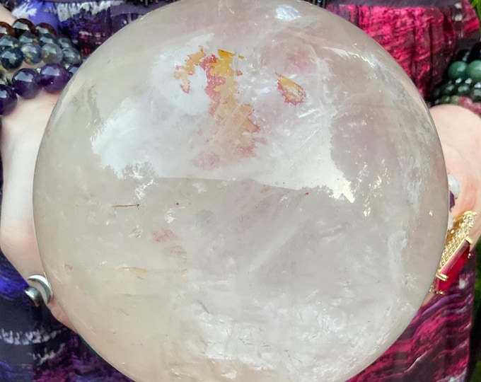 Clear Quartz Crystal Ball ~ Large 8 lb. 9 oz. Polished Sphere ~ 5" Wide ~ Colorful Sparkling Rainbow Inclusions ~ Fast & Free Shipping, USA