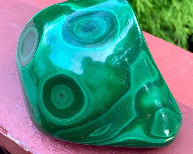 Malachite Freeform Crystal ~ Large 10.6 oz. ~ 3" Long ~ Beautiful Polished Green Mineral Specimen ~ Swirling Bullseye Patterns, Congo ~