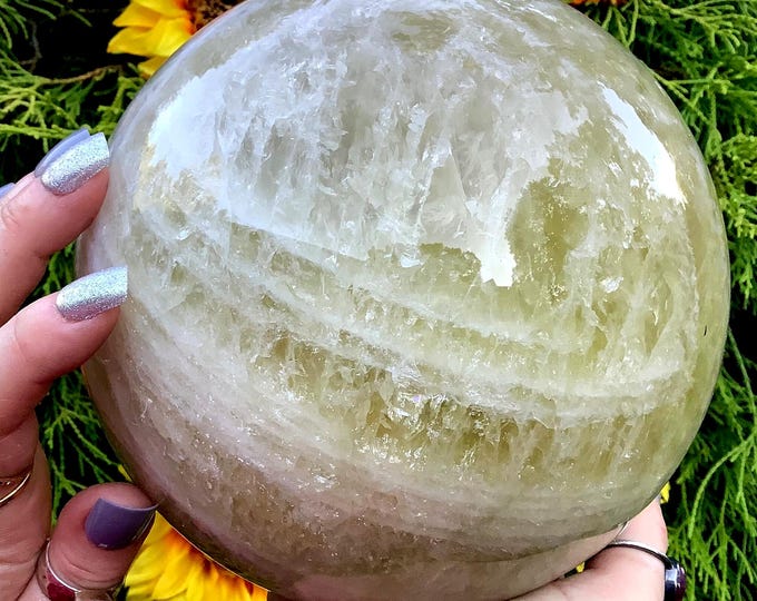 Citrine Crystal Ball ~ Large 11 lb. 10 oz. 6" Wide ~ Golden Banded Quartz Sunshine Yellow Sphere ~ Sparkly Inclusions ~ Fast & Free Shipping