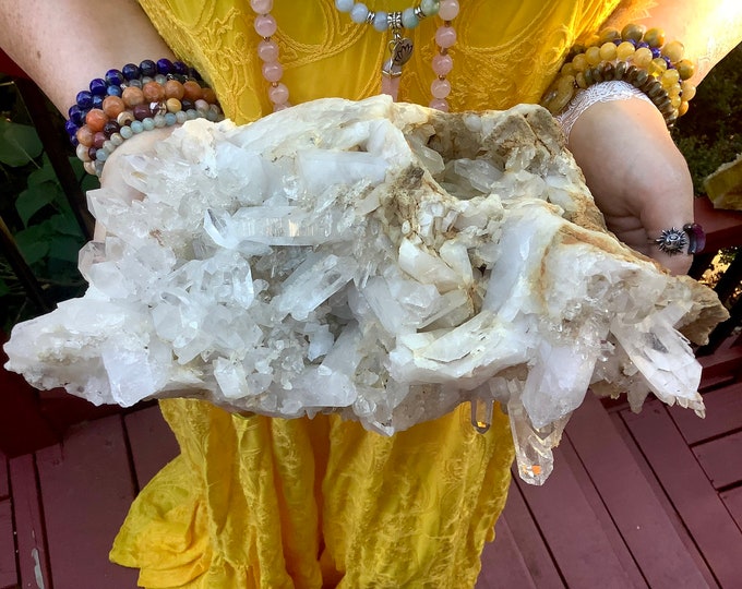 Clear Quartz Crystal Cluster ~ Large 11 Lb. 12 oz. ~ 10" Long ~ Big Clear Points ~ Sparkling Inclusions ~ Reiki, Altar Display