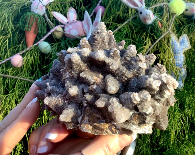 Cave Calcite Cluster ~ Large 1 Lb. 5 oz. ~ 4" Long ~ Natural Display Mineral Specimen on Matrix ~ Sparkling Points ~ Fast & Free Shipping