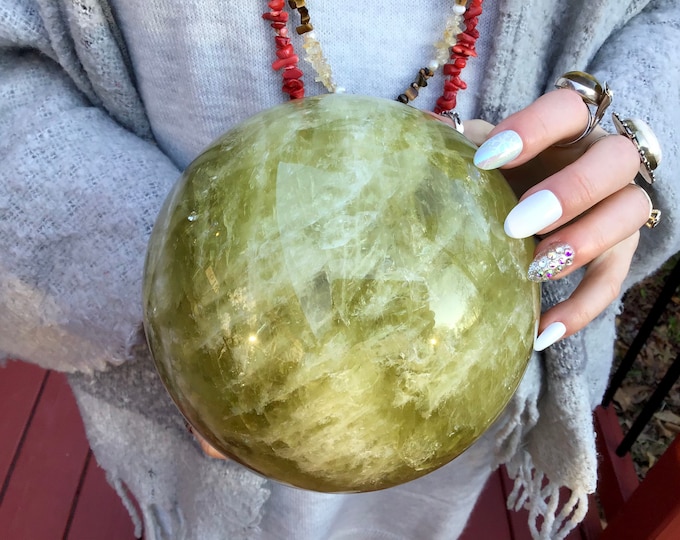 Large Citrine Crystal Ball: Golden Yellow Quartz Sphere (6" Wide, 11 lb)