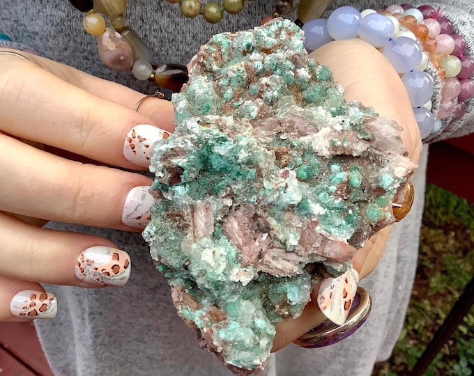 Dolomite Crystal Cluster ~ Large 6.5 oz. ~ 3 1/2" Long ~ Devilline, Rosasite, Selenite on Red Ferroan Quartz Matrix ~ Sparkling Crystals
