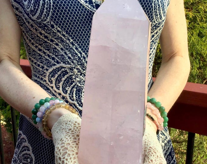 CLEARANCE! ~ Rose Quartz Crystal Generator ~ 3 lb. 15 oz. ~ 9" Tall ~ 3" wide Tower ~ Sparkling Inclusions ~ Home Decor ~ Free Shipping!