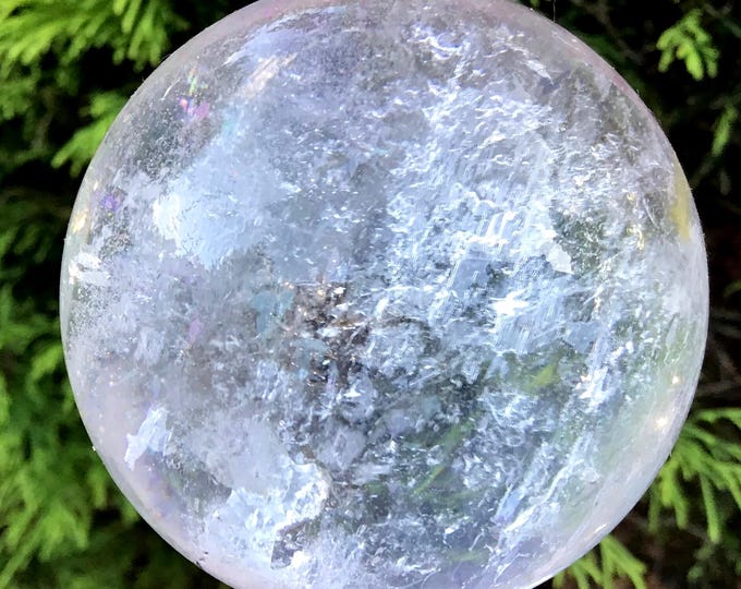 Ultra Clear Quartz Crystal Ball ~ 10.5 oz. ~ 2" Wide ~ Home Decor Display ~ Polished Sphere ~ Sparkling Rainbow Inclusions ~ Free Shipping