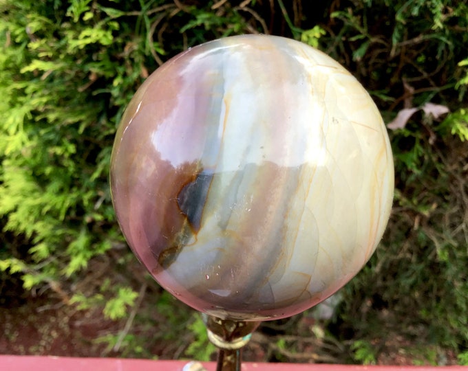 Polychrome Jasper Crystal Ball ~ 1 Lb. 6 oz. ~ 3" Wide Polished Sphere ~ Breathtaking Peach, Gold, Beige, Gray Colors ~ Fast & Free Shipping