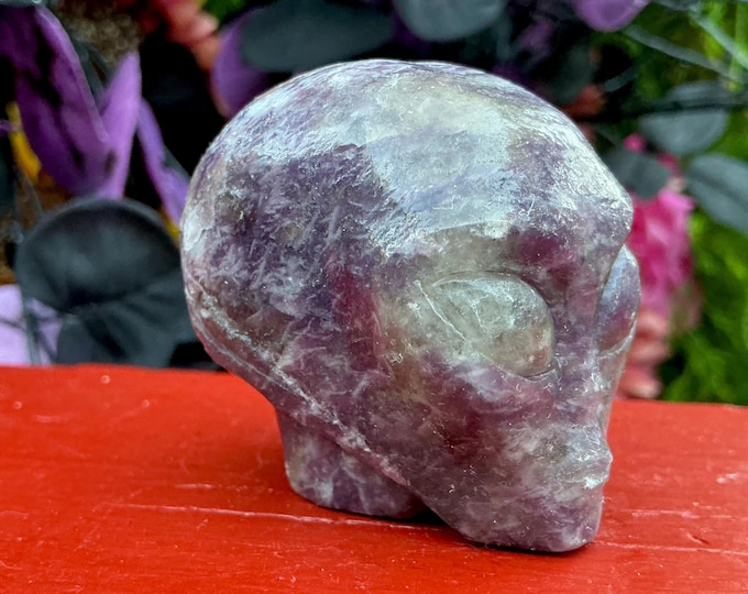 Lepidolite Alien Crystal Mini Skull ~ 6 oz. ~ 2" Long ~ Purple & Sparkling Silver Mica Gemstone ~ Hand-Carved Sculpture ~ Fast Shipping